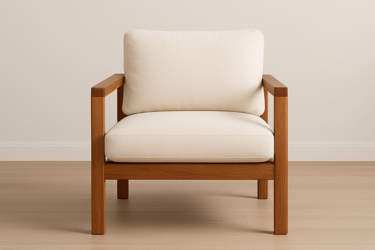 Massivholz Sessel mit Leinenbezug Creme 85x75x80 cm