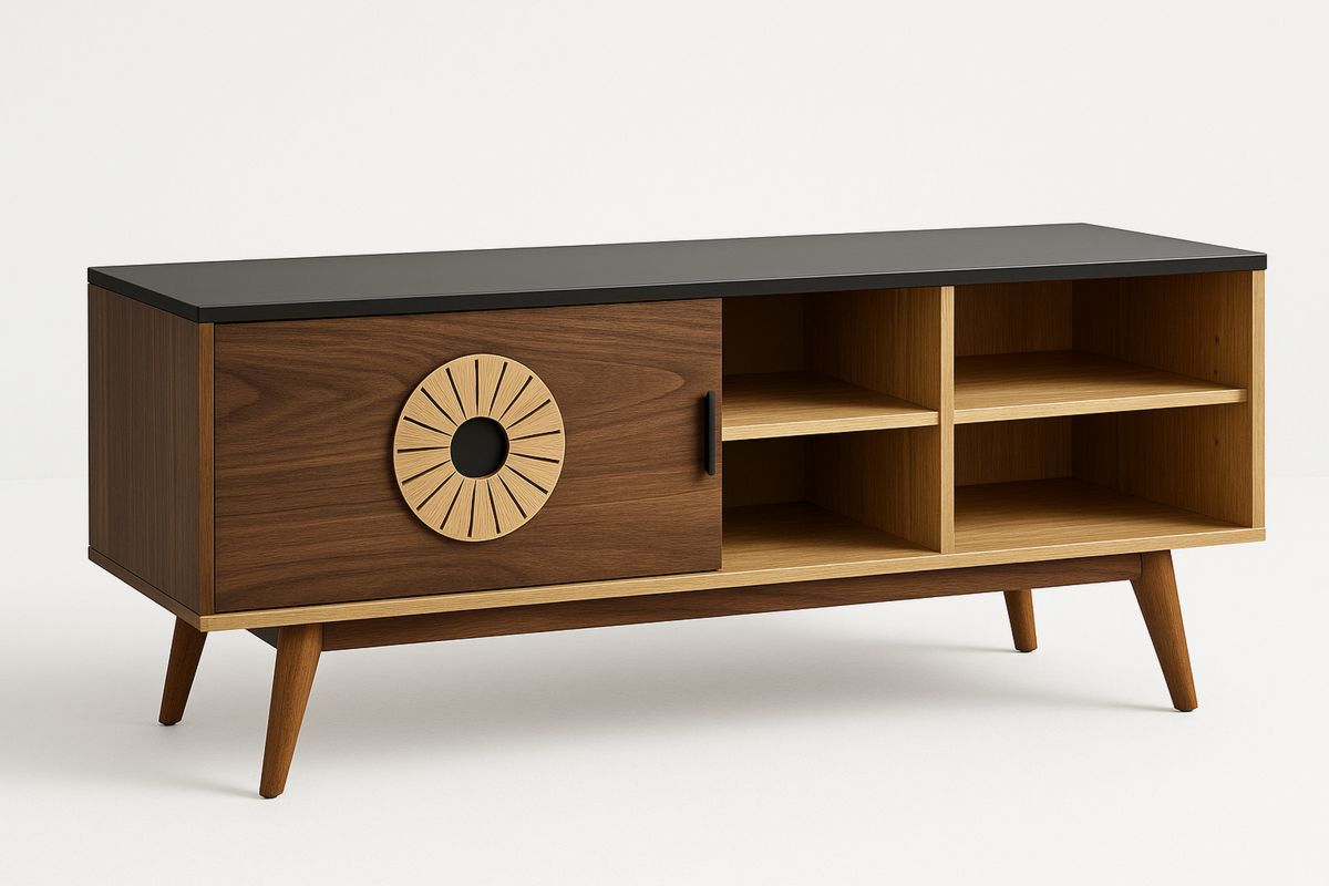 TV-Lowboard Holzfurnier schwarz mit Schiebetür 120x40x50 cm