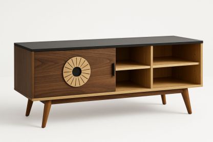 TV-Lowboard Holzfurnier schwarz mit Schiebetür 120x40x50 cm