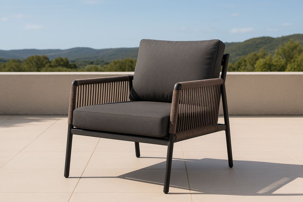 Outdoor-Lounge Sessel Aluminium mit Polyestermischgewebe Kissen Dunkelgrau