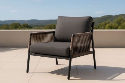 Outdoor-Lounge Sessel Aluminium mit Polyestermischgewebe Kissen Dunkelgrau