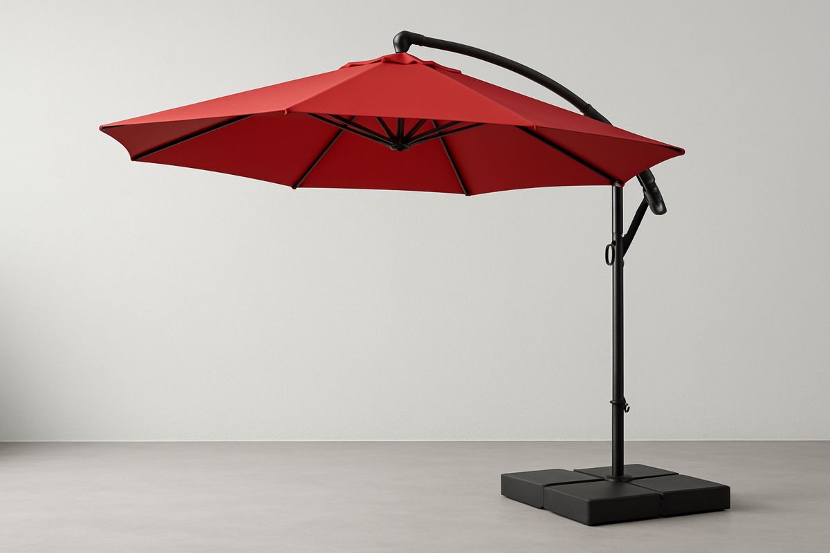 Roter runder Sonnenschirm aus Polyestergewebe 300cm mit Stahlrahmen