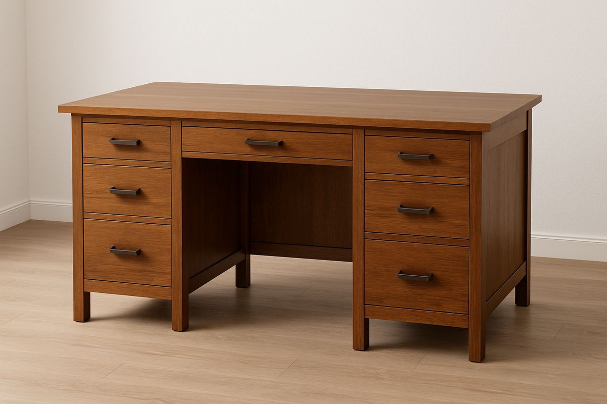 Schreibtisch Massivholz 140x60x75 cm Braun mit 7 Schubladen