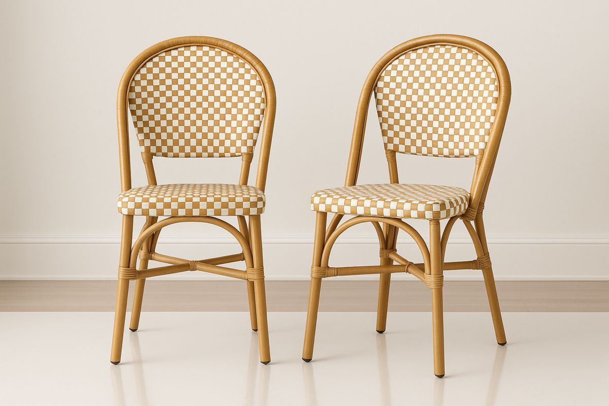 Rattanstuhl Set 2 Stück Geflecht Beige/Weiss