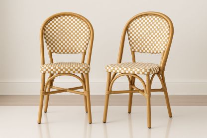 Rattanstuhl Set 2 Stück Geflecht Beige/Weiss