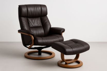 Relaxsessel Set Leder Dunkelbraun mit Hocker