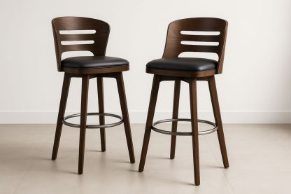 Barhocker-Set Holz PU-Leder Schwarz mit Fußstütze