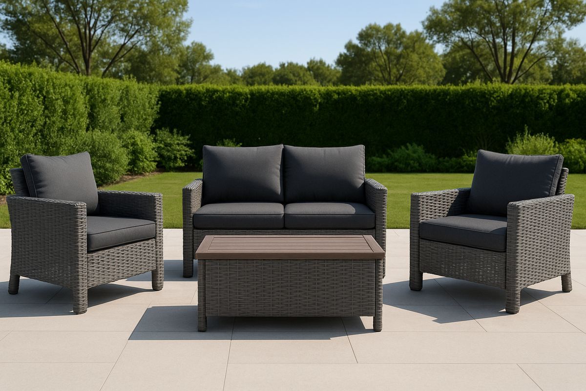 Gartenmöbel Set Polyrattan Sofa Sessel Tisch Dunkelgrau