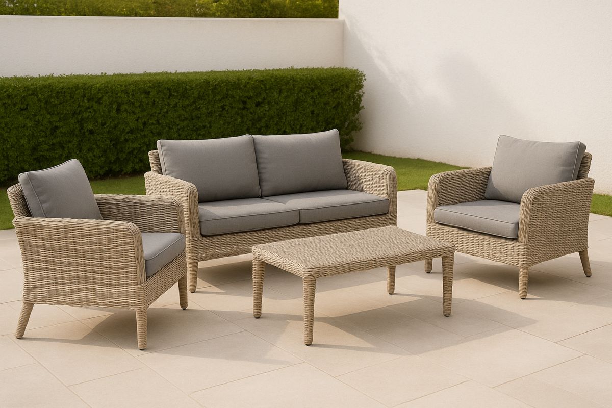 Gartenmöbel-Set Kunststoff Rattan 4-teilig Beige/Grau