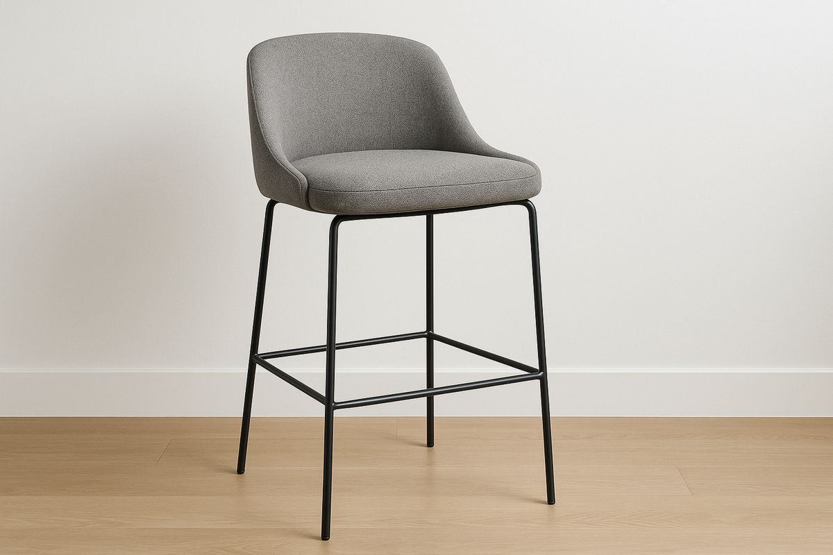 Barstuhl Stoff Metall Grau Schwarz