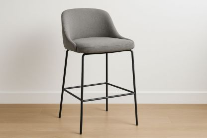 Barstuhl Stoff Metall Grau Schwarz