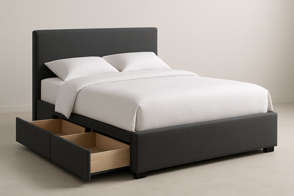 Doppelbett Bettgestell mit Schubladen Stoff 200x160cm Dunkelgrau