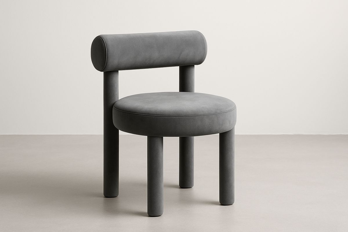Samt Esszimmerstuhl mit runder Sitzfläche und gepolsterter Rückenlehne Grau