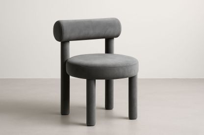 Samt Esszimmerstuhl mit runder Sitzfläche und gepolsterter Rückenlehne Grau