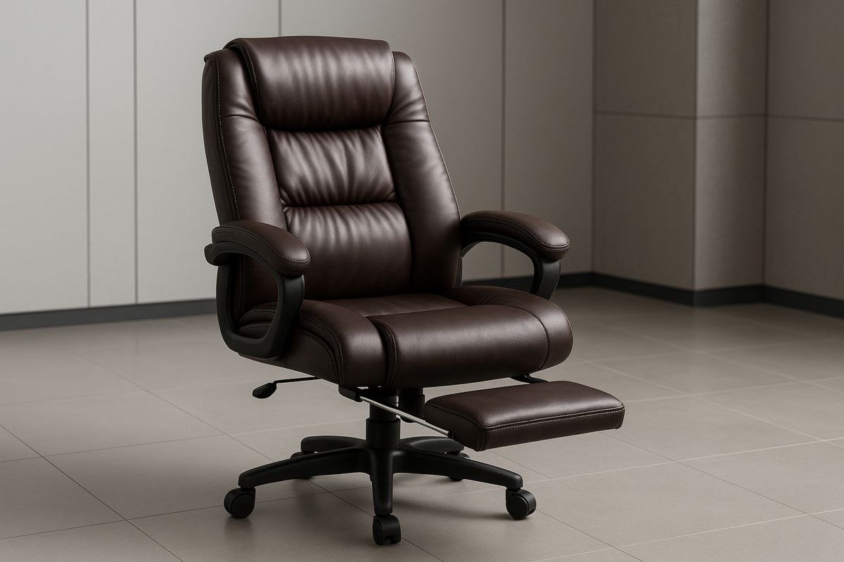 Bürostuhl Lederoptik Braun Höhenverstellbar mit Fußstütze