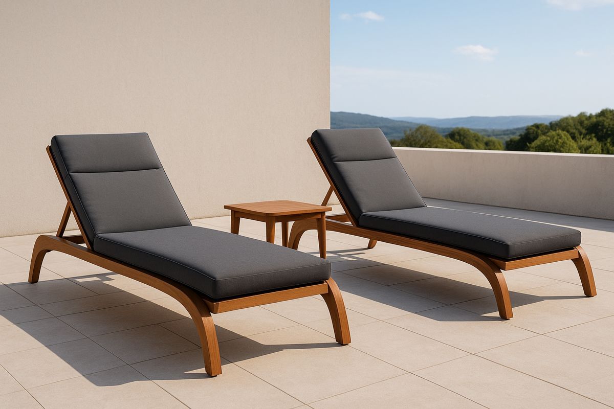 Garten-Liegestuhl-Set Teakholz Polyester Grau