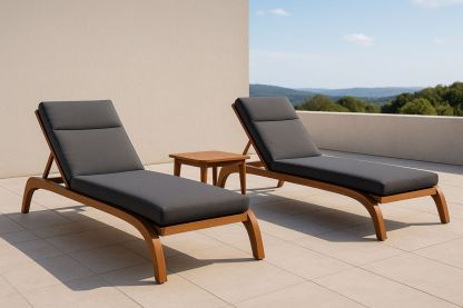 Garten-Liegestuhl-Set Teakholz Polyester Grau