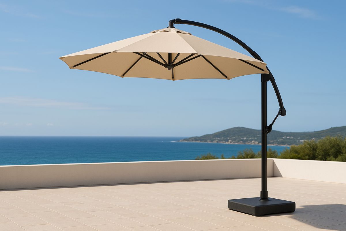 Freiarm-Sonnenschirm Aluminium Polyester 300cm Rund Beige