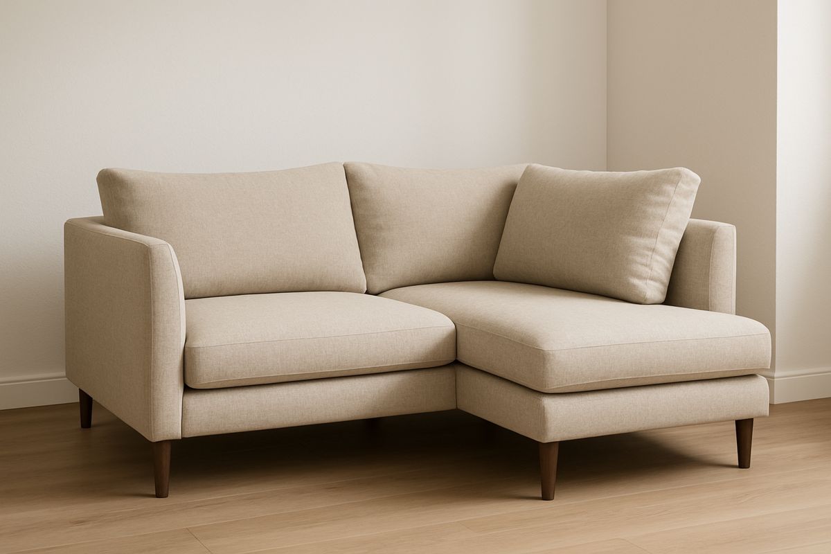 Ecksofa Stoff Holz 2-Sitzer Beige