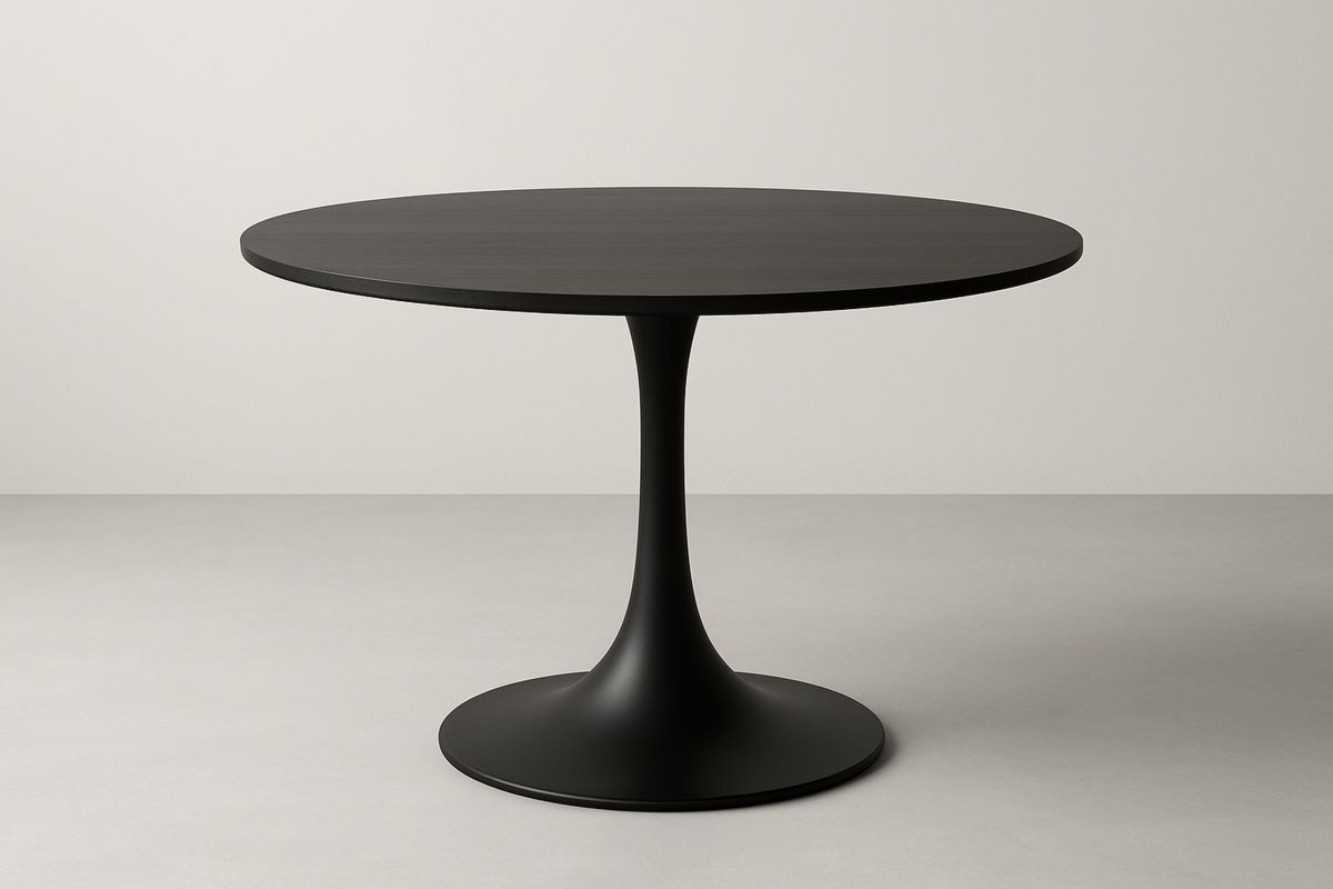 Runder Esstisch Holzfurnier Aluminium Schwarz 120 cm Durchmesser