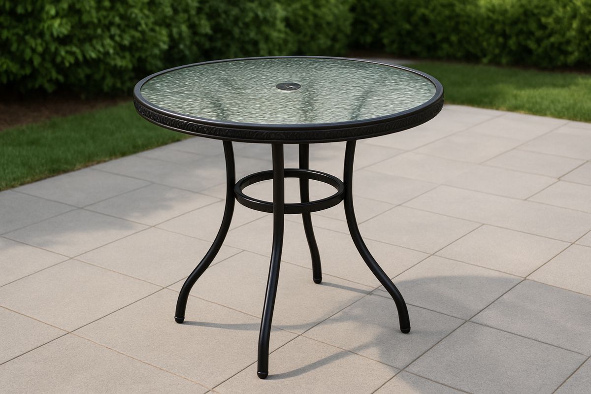 Runder Tisch aus Metall und gehärtetem Glas Ø 90 cm