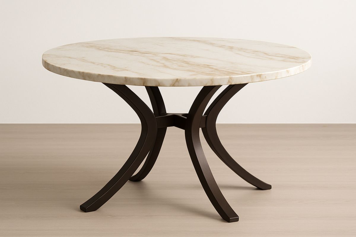 Runder Esstisch Marmor Metallgestell 76 cm Höhe 120 cm Durchmesser Weiß Braun