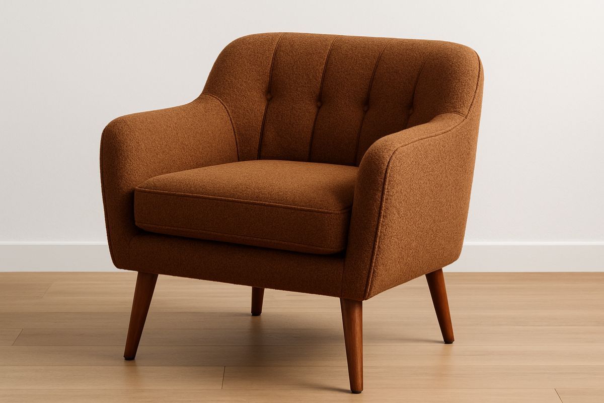 Brauner Sessel aus Polyester mit Holzbeinen 80x80x85cm