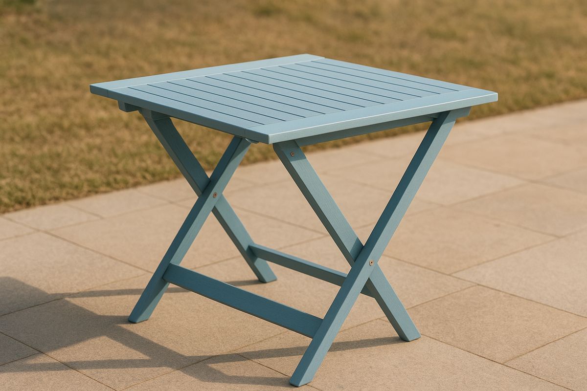 Blauer Klappbarer Holztisch für Außenbereich 70x70 cm