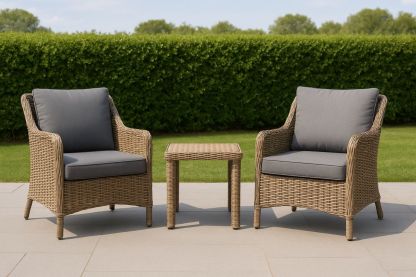 Polyrattan Gartenmöbel-Set mit Sessel und Tisch Grau