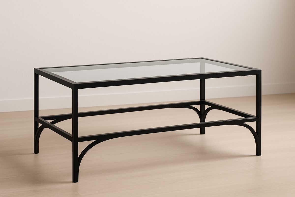Rechteckiger Couchtisch aus gehärtetem Glas mit Metallgestell schwarz