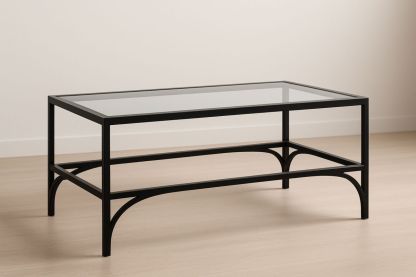 Rechteckiger Couchtisch aus gehärtetem Glas mit Metallgestell schwarz