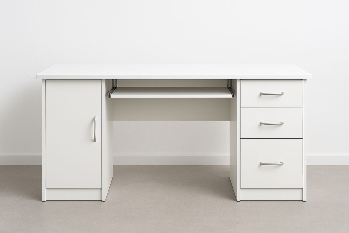 Weisser MDF-Schreibtisch mit Schubladen und Tür 140x60x75 cm