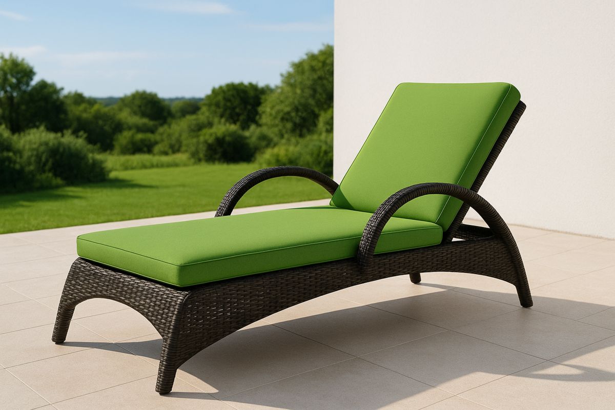 Rattan Sonnenliege mit Polyesterkissen Schwarz/Grün