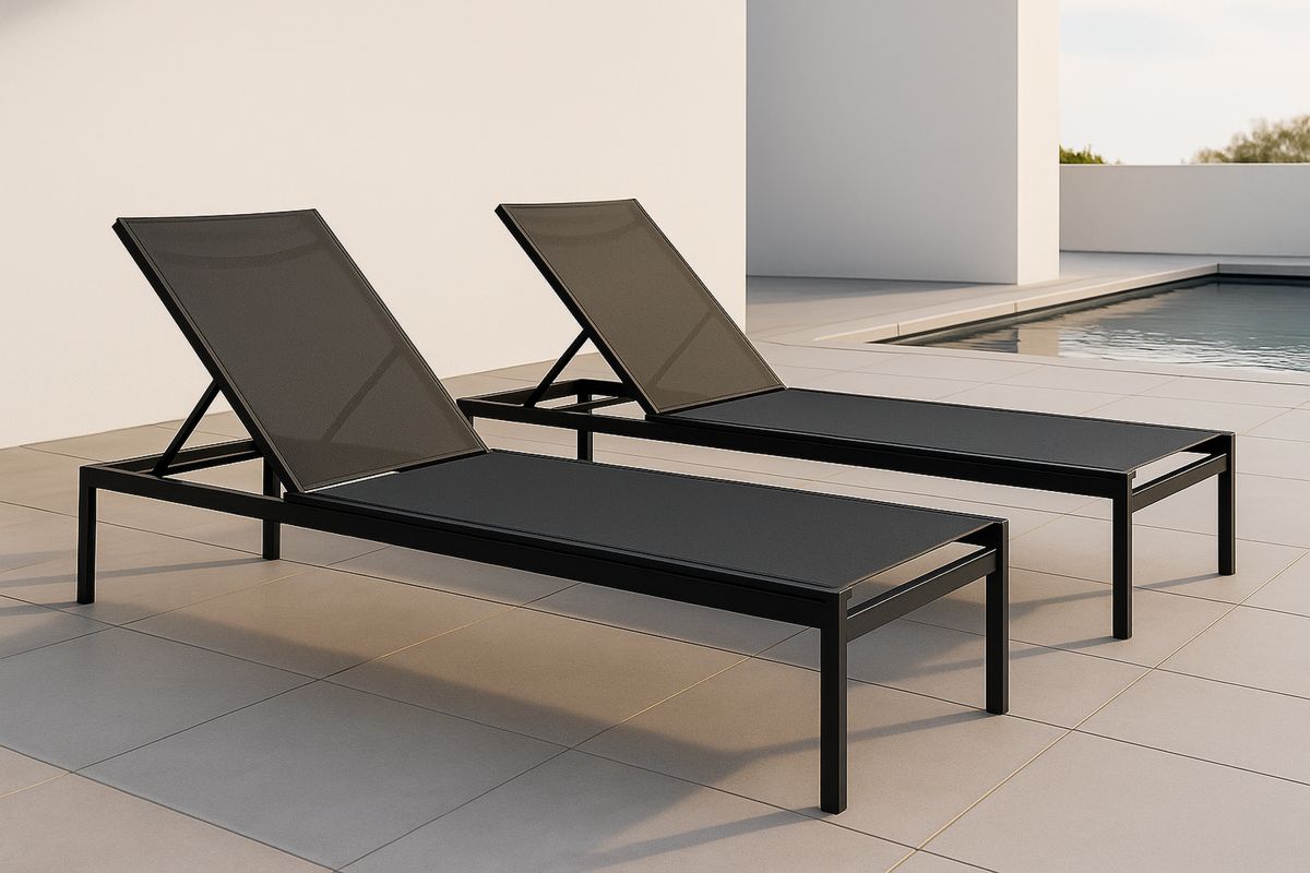 2er Set Metall Sonnenliegen mit Textilene Schwarz 200x65x32 cm