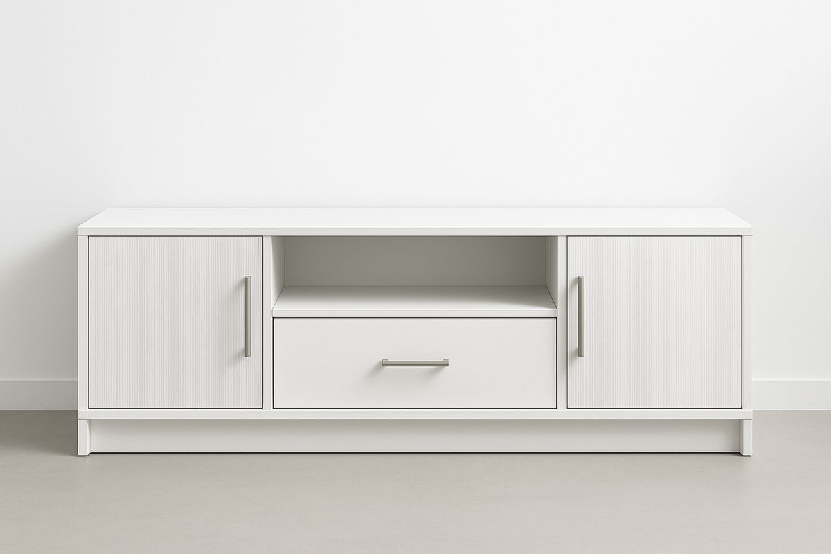 TV-Möbel Holz 150cm Weiss mit Schublade und Türen