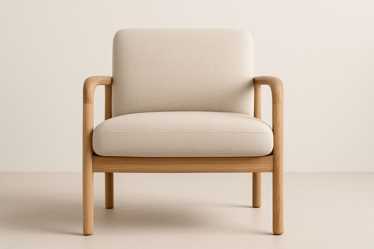 Holz Sessel Leinen Beige