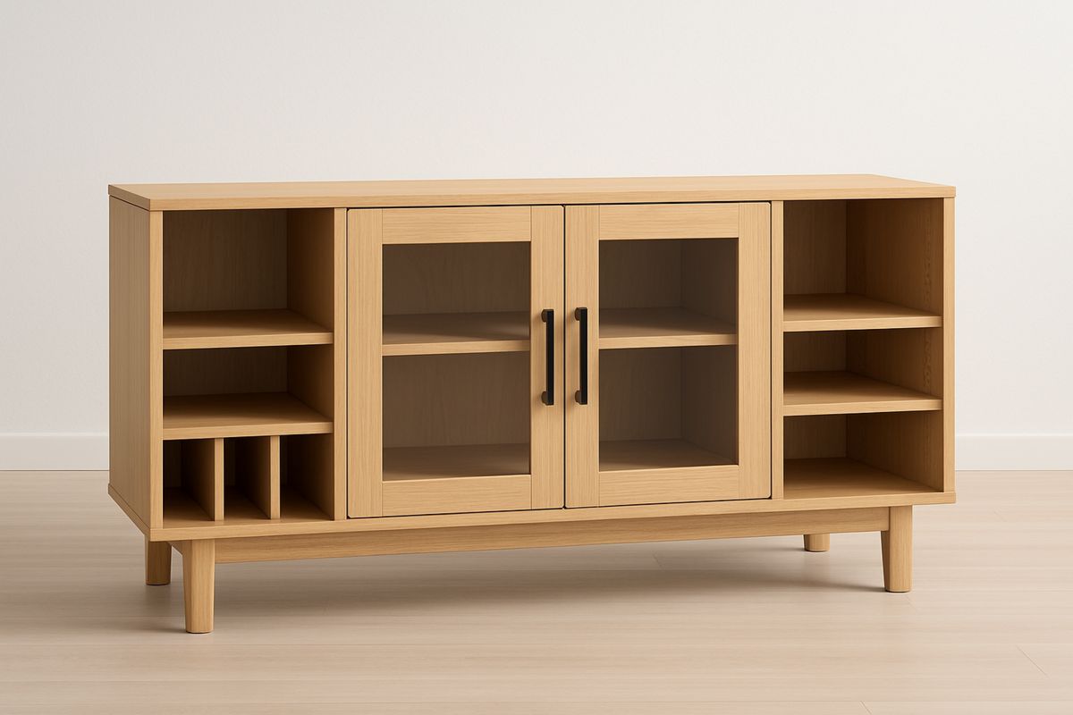 Sideboard Eiche MDF mit Glastüren 150x40x75cm