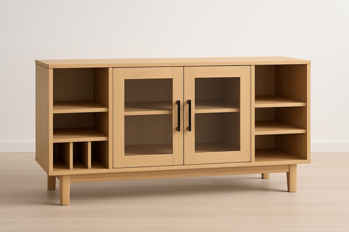 Sideboard Eiche MDF mit Glastüren 150x40x75cm
