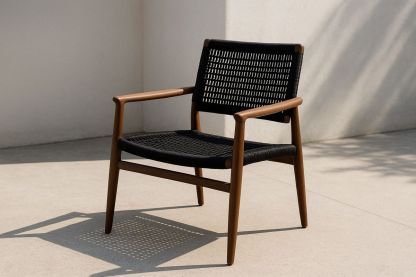 Holzrahmen Outdoor Sessel mit Polyesternetz Schwarz 75x70x78cm