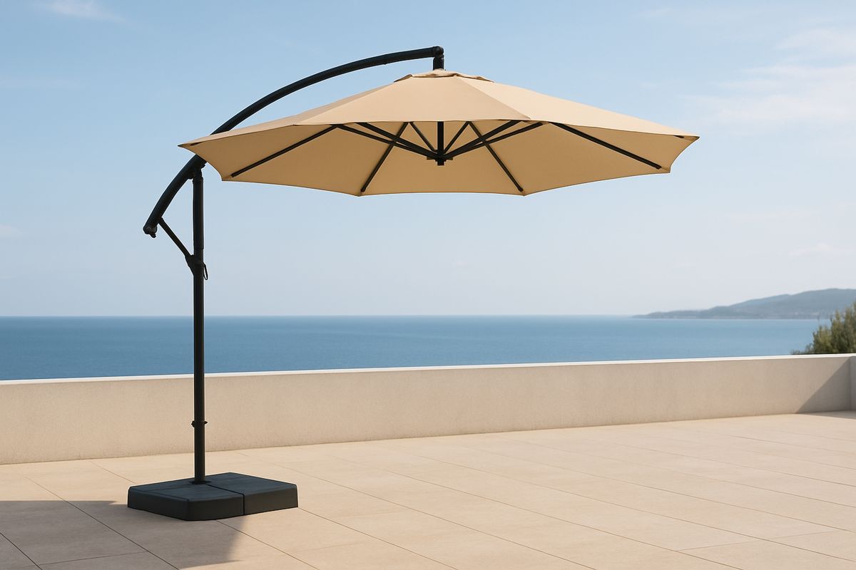 Freistehender Terrassenschirm Aluminium Polyester Beige Ø 300 cm