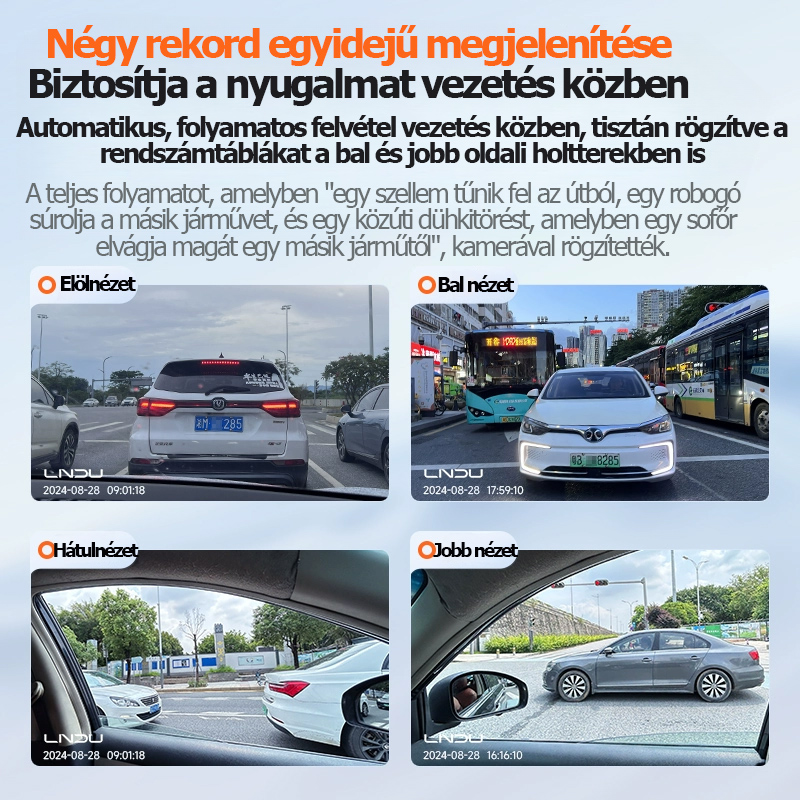 Lingdu M660 autós kamera első és hátsó négyobjektívvel, 4K ultra nagy felbontás, 360 fokos panoráma HD nézet, holtterek nélkül, parkolásfigyelés, 2025-ös új modell, kábelezést nem igényel.