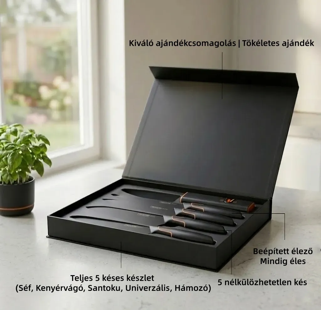 Limitált kiadás: FISKARS® 5 darabos késkészlet blokkal – FISKARS EDGE, éles konyhakés + élező