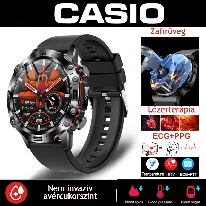 CASIO™AI ORVOSI DIAGNOSZTIKÁS OKOSÓRA - 2025 ÚJ VÉRLIPIDEK, HÚGYSAV, VÉRGLUKOZ SZINT - EKG+PPG FITNESZKÖVETŐ