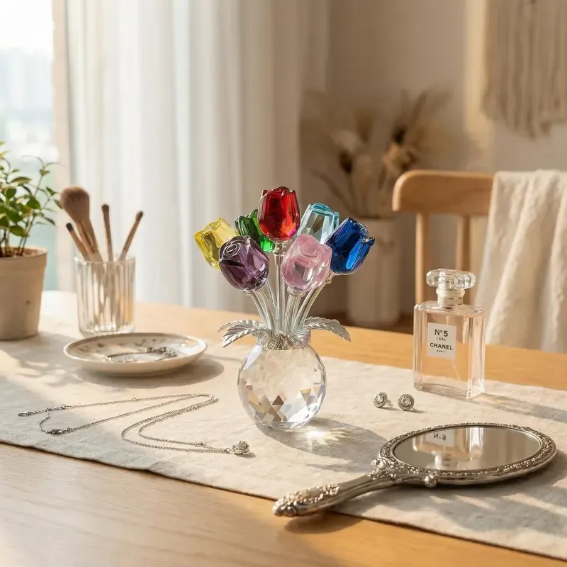 "Radiant Heart" K9 Crystal Eternal Flower Bouquet Ornament