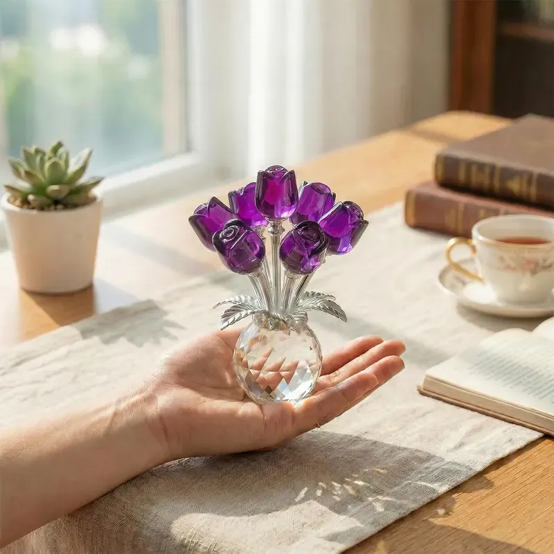 "Radiant Heart" K9 Crystal Eternal Flower Bouquet Ornament