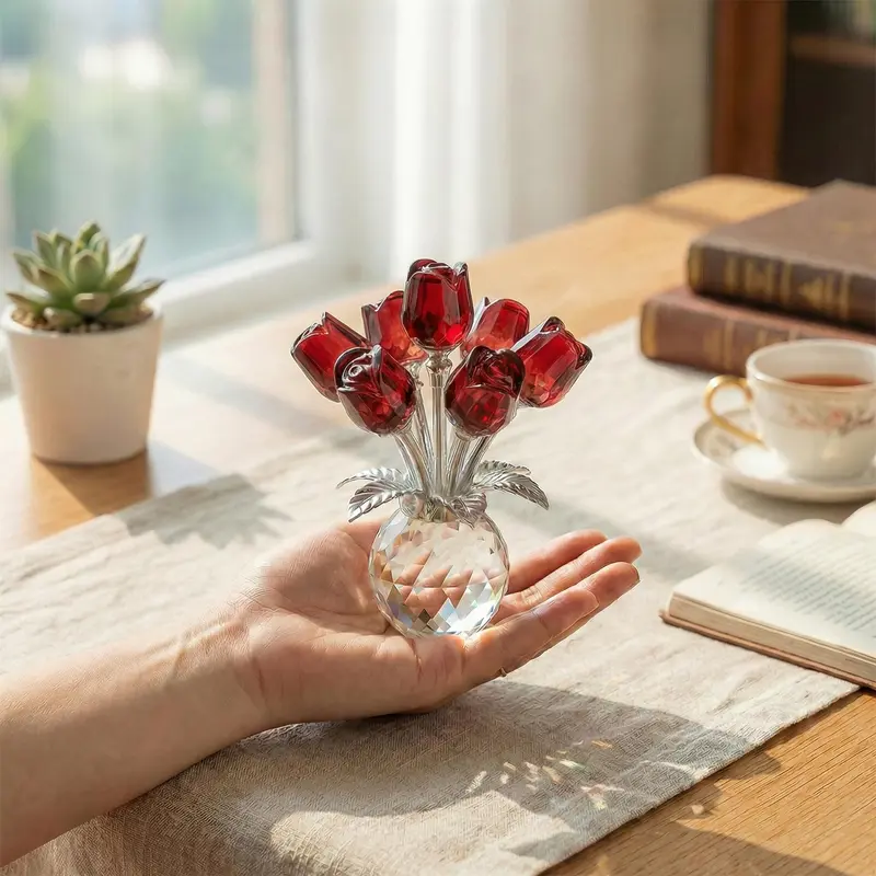 "Radiant Heart" K9 Crystal Eternal Flower Bouquet Ornament