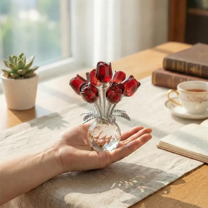 "Radiant Heart" K9 Crystal Eternal Flower Bouquet Ornament