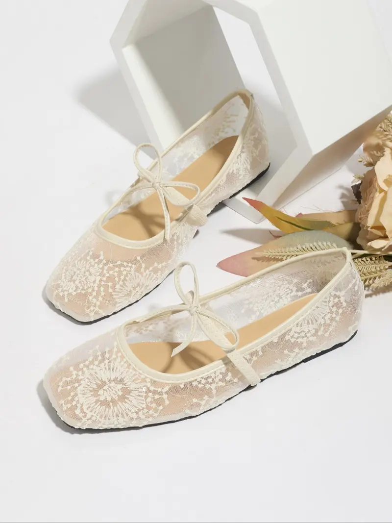 Women's Embroidered Mesh Netted Ballet Flats