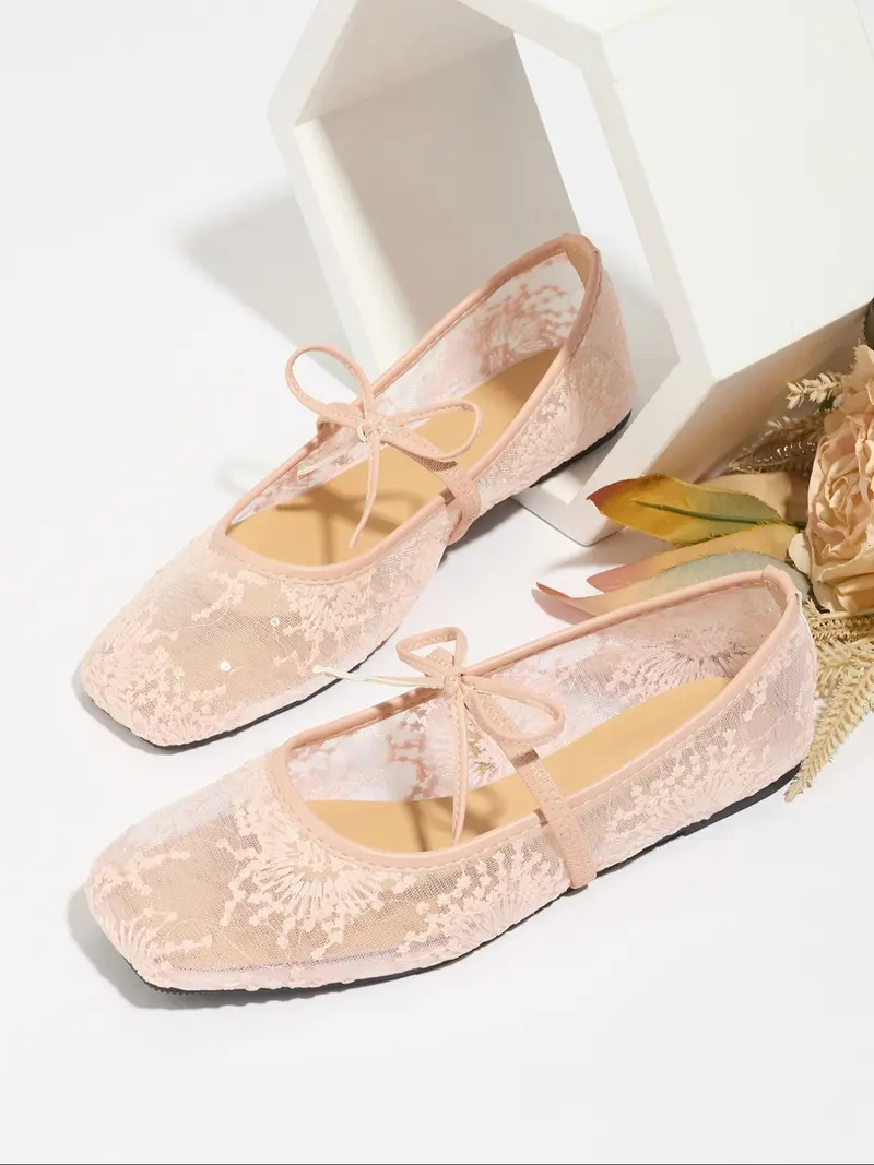 Women's Embroidered Mesh Netted Ballet Flats