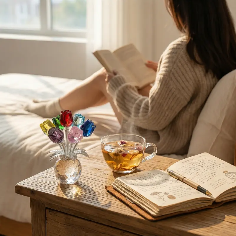 "Radiant Heart" K9 Crystal Eternal Flower Bouquet Ornament